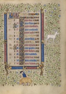 Calendar Page for December: Slaughtering Pigs: Capricorn; Book of Hours, about 1410. Creator: Unknown