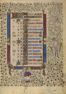 Calendar Page for January: Feasting: Aquarius; Book of Hours, about 1410. Creator: Unknown
