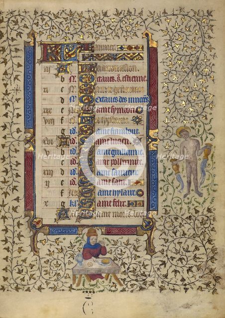 Calendar Page for January: Feasting: Aquarius; Book of Hours, about 1410. Creator: Unknown.