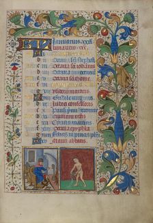 Calendar Page for January: Keeping Warm: Aquarius; Book of Hours, about 1450-1455. Creator: Master of the Lee Hours