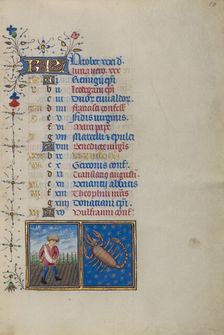Calendar Page for October: Sowing: Scorpio; Calendar Page for October, about 1450-1455. Creator: Master of the Lee Hours