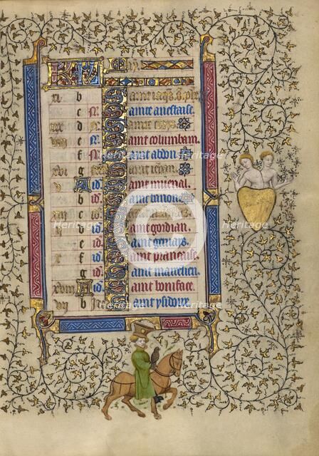 Calendar Page for May: Hawking: Gemini; Book of Hours, about 1410. Creator: Unknown.
