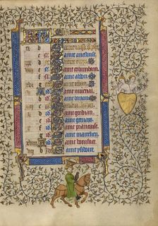 Calendar Page for May: Hawking: Gemini; Book of Hours, about 1410. Creator: Unknown