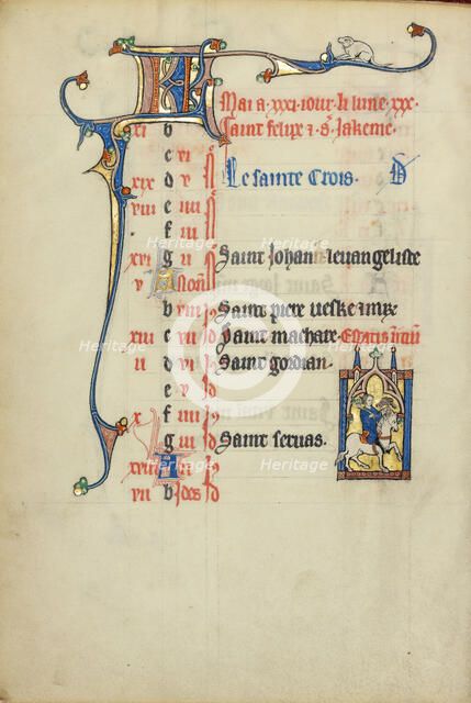 Calendar Page for May; Hawking; Ruskin Hours, about 1300. Creator: Unknown.
