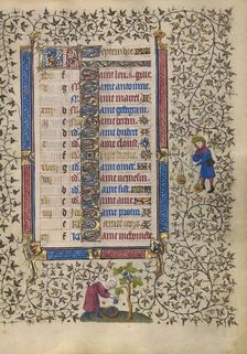 Calendar Page for September: Harvesting Grapes: Libra, about 1410. Creator: Unknown