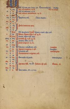 Calendar Page; Missal, begun after 1234-completed before 1262. Creator: Unknown