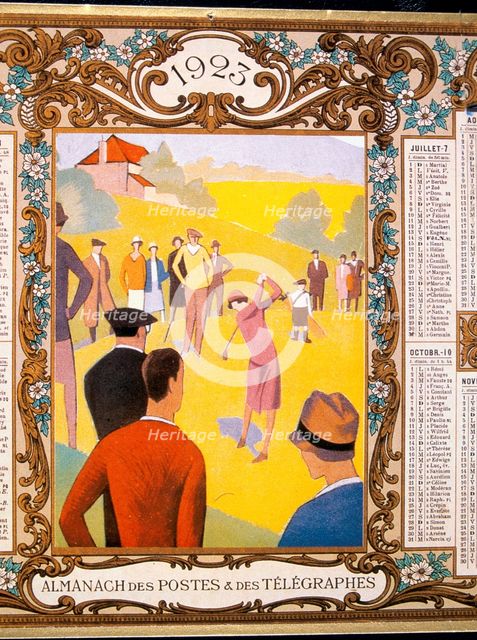 Calendar with a golfing theme, French, 1923. Creator: Unknown.