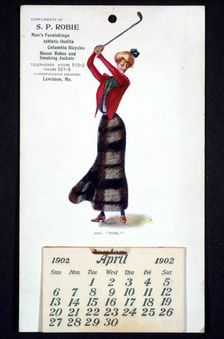 Calendar with golfing theme, American, 1902