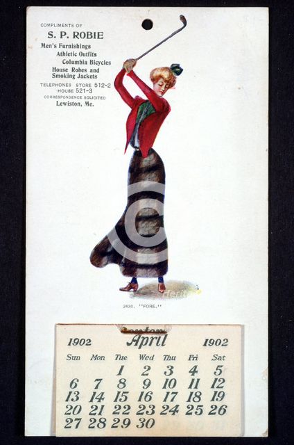 Calendar with golfing theme, American, 1902. Artist: Unknown