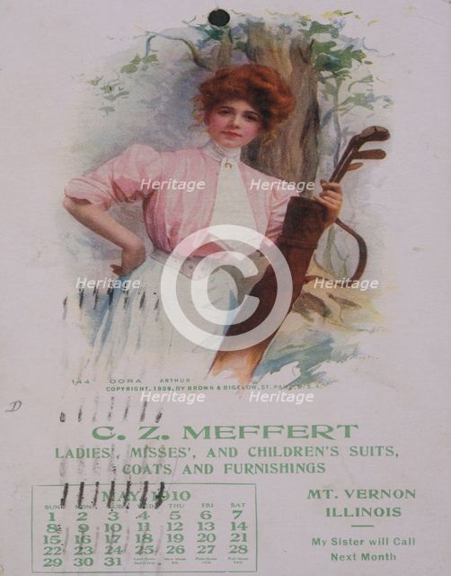 Calendar with golfing theme, American, 1910. Creator: Unknown.