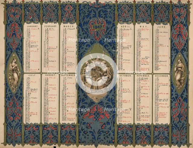 Calendar with saints' days and royal birthdays, 1847. Creator: M & N Hanhart.