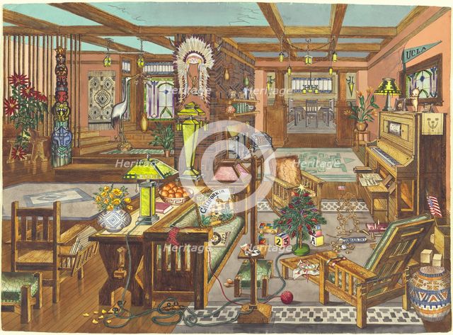 California Mission Style Interior, 1946. Creator: Perkins Harnly.
