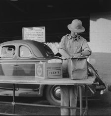 California state plant quarantine inspector examining baggage for insect pests, Arizona, 1937. Creator: Dorothea Lange