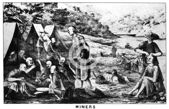 Californian gold miners, 19th century (1937).Artist: Britton & Rey