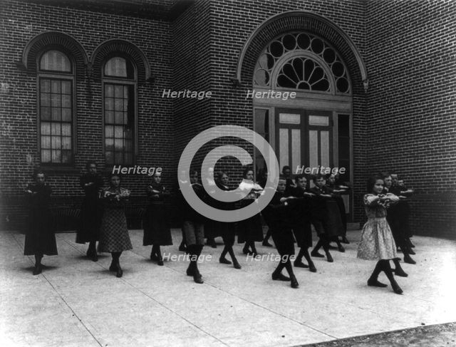 Calisthenics or dance class, outdoors, 3rd Division, (1899?). Creator: Frances Benjamin Johnston.