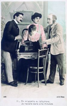 Call me on the telephone, I will return in five minutes c1900
