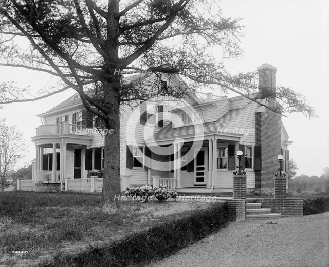 Calloway residence, back & side with tree & flower bed, Mamaroneck, N.Y., between 1900 and 1915. Creator: William H. Jackson.