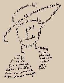 Calligram: "Reconnais-toi", poem to Louise de Coligny-Chatillon, February 9, 1915, 1918. Creator: Apollinaire, Guillaume (1880-1918)