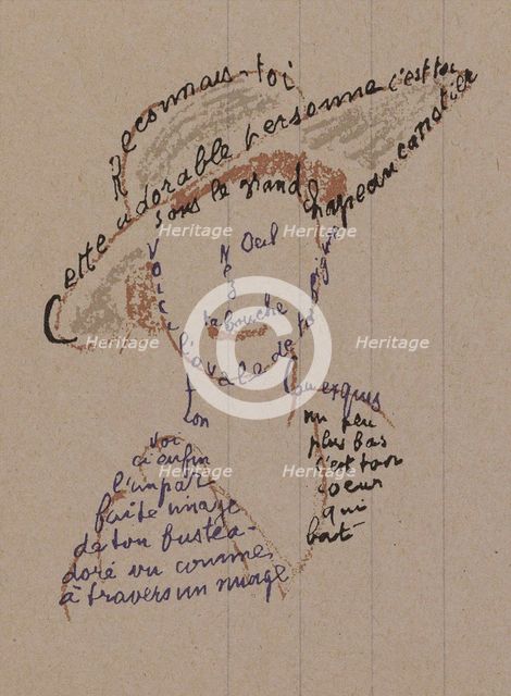 Calligram: "Reconnais-toi", poem to Louise de Coligny-Chatillon, February 9, 1915, 1915. Creator: Apollinaire, Guillaume (1880-1918).