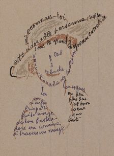 Calligram: "Reconnais-toi", poem to Louise de Coligny-Chatillon, February 9, 1915, 1915. Creator: Apollinaire, Guillaume (1880-1918)