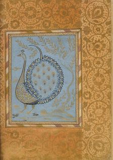 Calligraphic Composition in Shape of Peacock, Folio from the Bellini Album, ca. 1600. Creator: Unknown