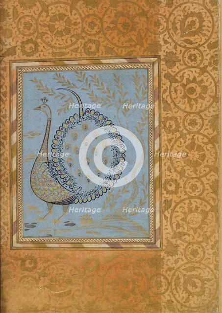 Calligraphic Composition in Shape of Peacock, Folio from the Bellini Album, ca. 1600. Creator: Unknown.