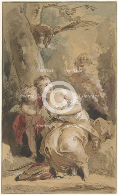 Callisto, Amor and Jupiter with the eagle, 1746. Creator: Jacob de Wit.