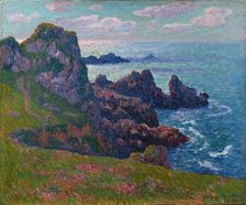 Calm weather, Coast at the Pointe de Pern, Ushant, 1894. Creator: Moret, Henry (1856-1913)
