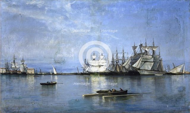 Calm in the Port of Valencia, 1875. Creator: Rafael Monleon.