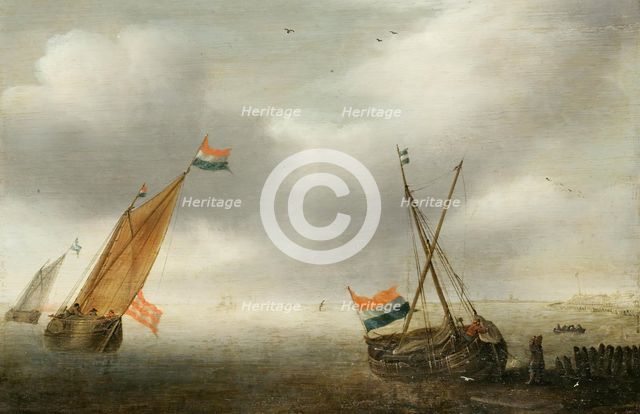 Calm Sea with Two Sailing Vessels, 1630. Creator: Julius Porcellis.
