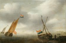 Calm Sea with Two Sailing Vessels, 1630. Creator: Julius Porcellis