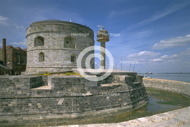 Calshot Castle and coastguard tower, Hampshire, 1995. Artist: J Bailey