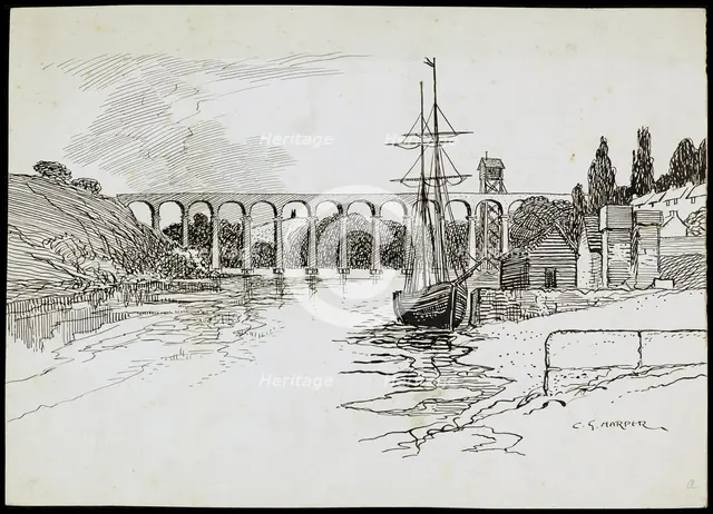 Calstock Viaduct, Cornwall, c1907-c1943. Artist: Charles George Harper.