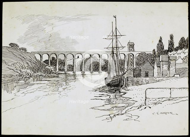 Calstock Viaduct, Cornwall, c1907-c1943. Artist: Charles George Harper.