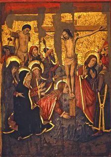 Calvary top center table of the Altarpiece of San Bernardino and the guardian angel 1470. …