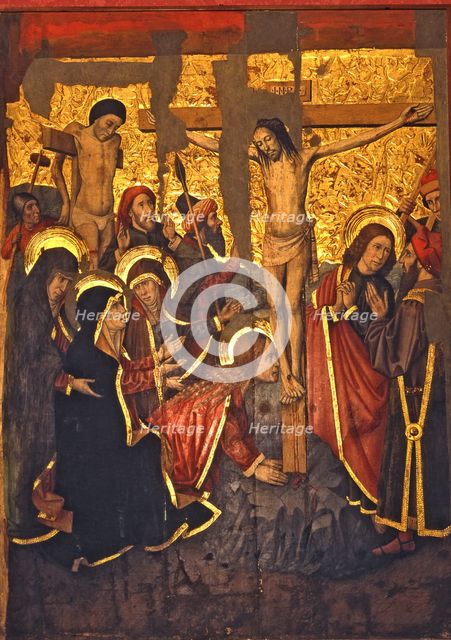  'Calvary', top center table of the 'Altarpiece of San Bernardino and the guardian angel', 1470. …