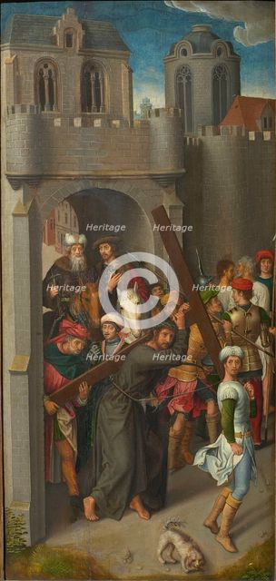 Calvary Triptych: Christ Carrying the Cross, left wing, 1480s. Creator: Memling, Hans, (workshop of)  .