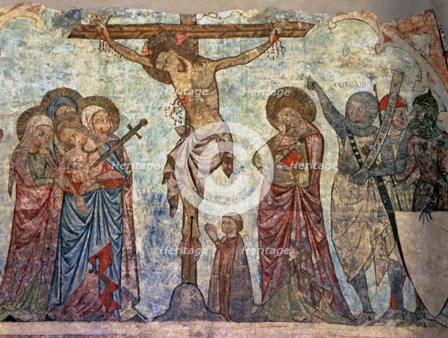  'Calvary', c. 1330 - 1350, wall Painting in the chapel of St. Thomas of the Old Cathedral of Lle…