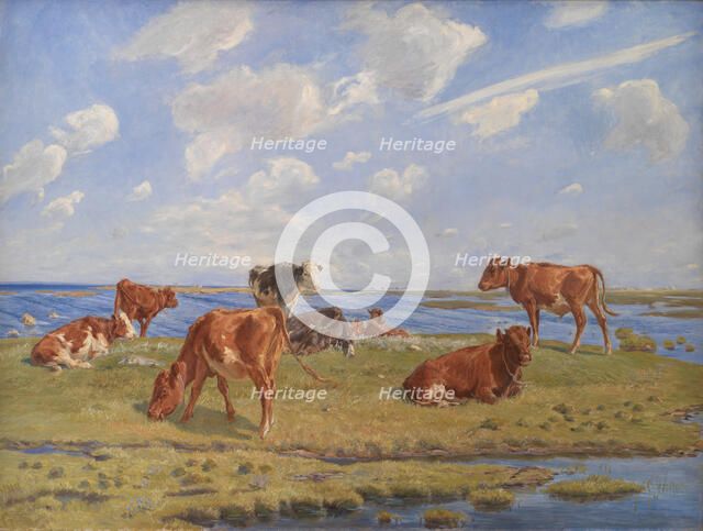 Calves by the coast, 1896. Creator: Theodor Esbern Philipsen.