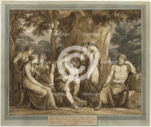 Calypso Watches Telemachus with Cupid on His Knee, While Mentor Watches in Anger..., 1808. Creator: Bartolomeo Pinelli.