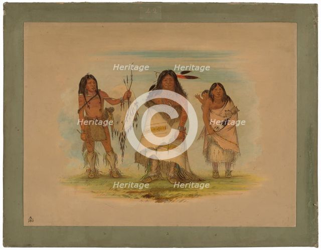 Camanchee Chief, His Wife, and a Warrior, 1861. Creator: George Catlin.