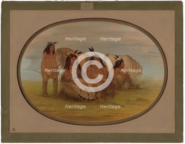 Camanchee Chief with Three Warriors, 1861/1869. Creator: George Catlin.