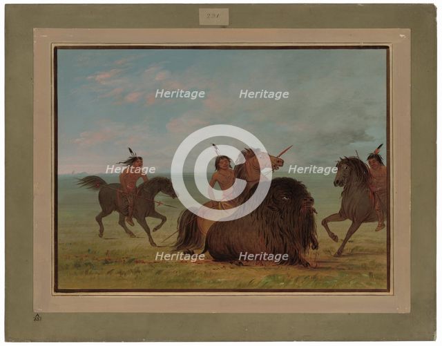 Camanchees Lancing a Buffalo Bull, 1861/1869. Creator: George Catlin.