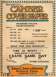Camber Coverpaper - Samuel Jones & Company advertisement 1919