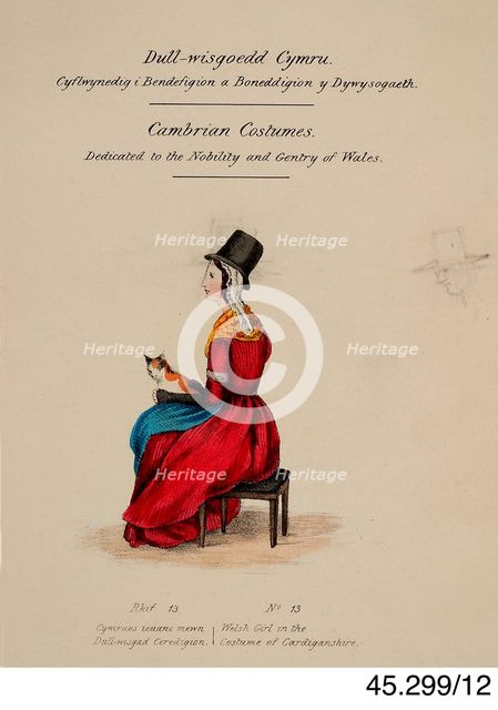 Cambrian Costumes series No. 12, 19th century. Creator: Lady Llanover.