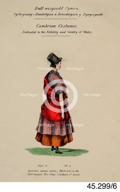 Cambrian Costumes series No. 2, 19th century. Creator: Lady Llanover.