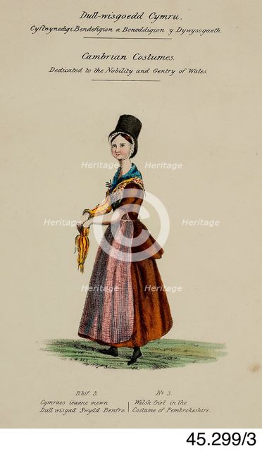 Cambrian Costumes series No. 3, 19th century.  Creator: Lady Llanover.