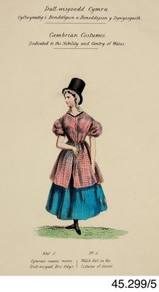Cambrian Costumes series No. 5, 19th century. Creator: Lady Llanover