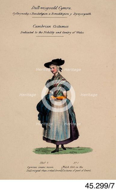 Cambrian Costumes series No. 7, 19th century.  Creator: Lady Llanover.