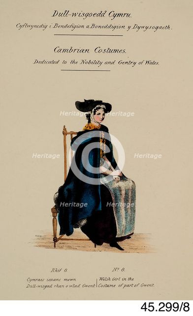 Cambrian Costumes series No. 8, 19th century.  Creator: Lady Llanover.